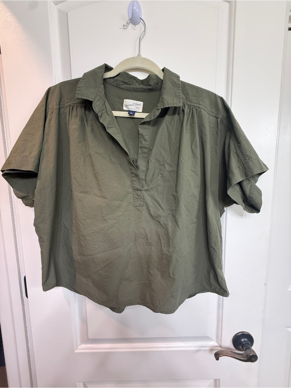Universal Thread Olive Green Split-Neck Popover Blouse